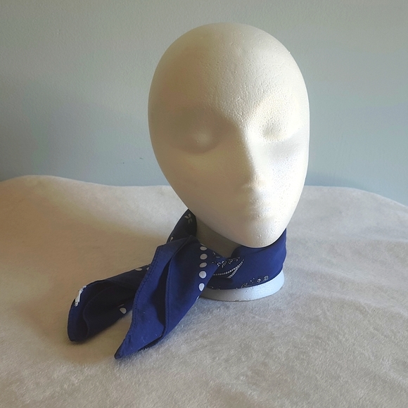 Western Cotton Scarf Women's Royal Blue , 20 inX 21 in. Border of White Dots. - Picture 2 of 8